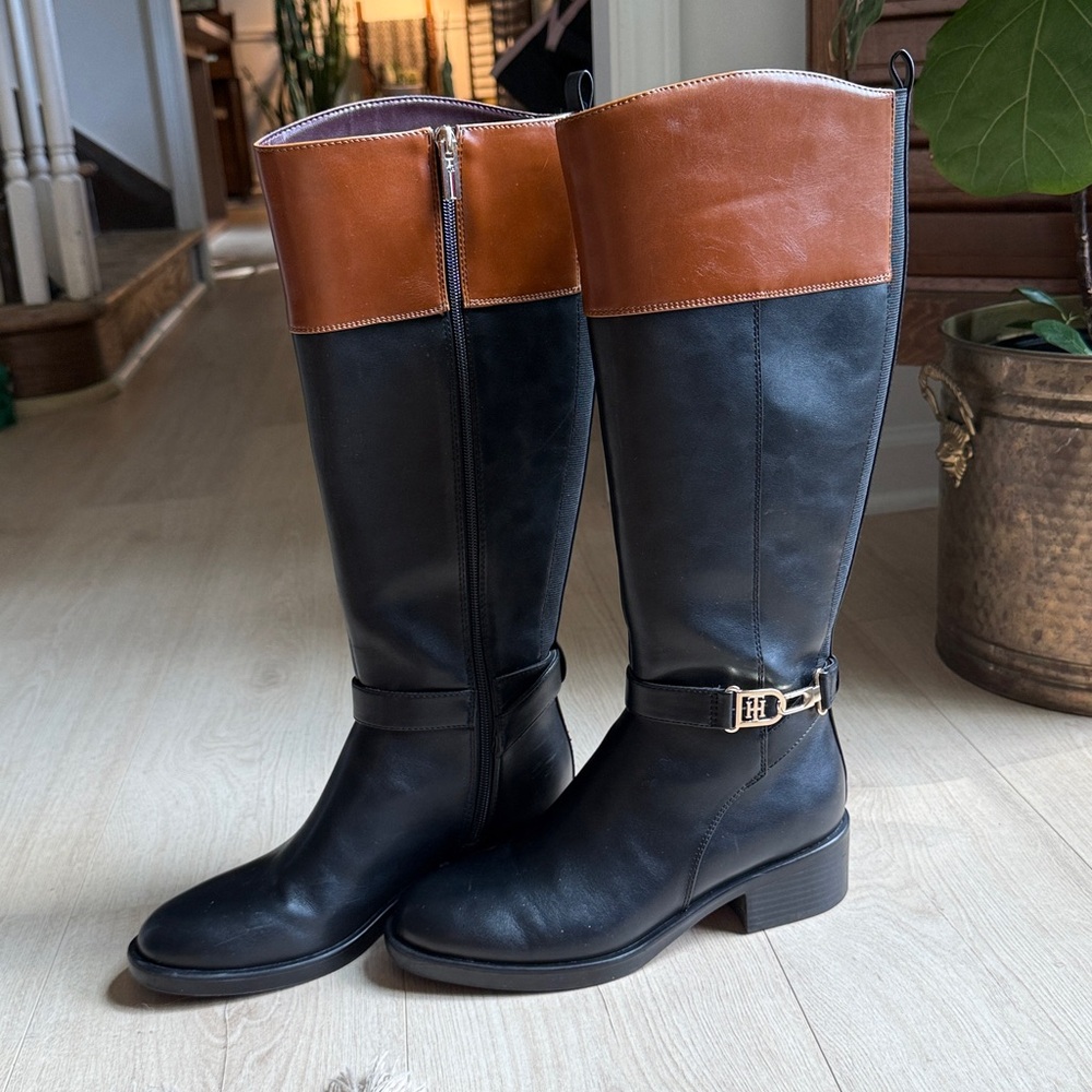 Tommy Hilfiger Black and Brown Women's Boots